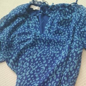 Elegant Blue Patterned Women's Blouse Size 2x
